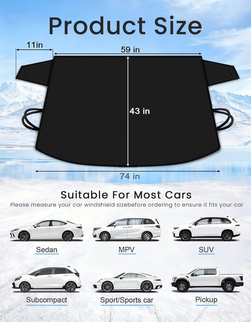 MarisFlow Windshield Cover for Ice and Snow | Heavy Duty 600D Oxford Fabric | Windshield Protector for Cars, SUVs, Trucks | Secure Fit Waterproof Frost Cover | Winter Car Accessories (74 * 43) - Image 2